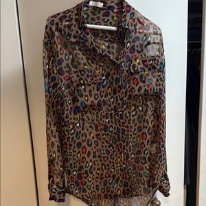Colorful Leopard Print Sheer Blouse